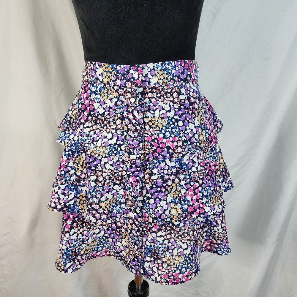 Francesca's MIAMI Size Small Multicolor Floral Tiered Ruffled Lined Mini‎ Skirt